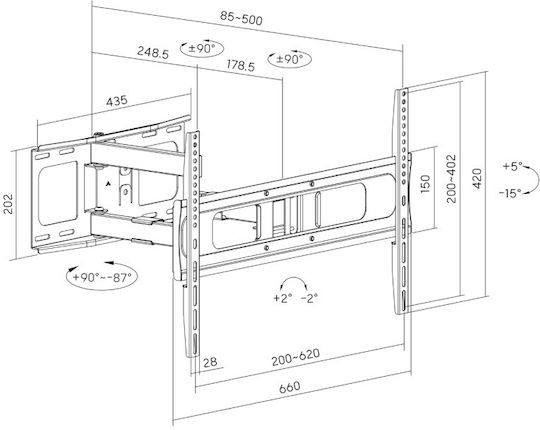 Sunne Suport Montat Pe Perete 37-86-ea2 Ecrane De La 37" La 86" Vesa Până La 600x400 Până La 50kg Reglabil Negru
