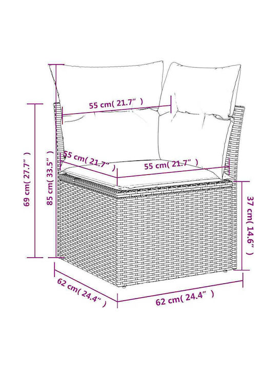 Outdoor Corner Rattan Sofa With Cushions 62x62x69cm