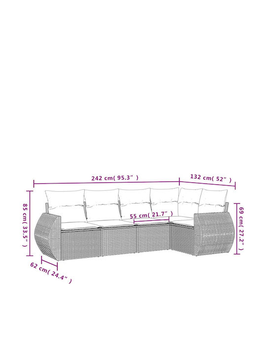 Outdoor Corner Sofa Rattan with Cushions 62x62x69cm