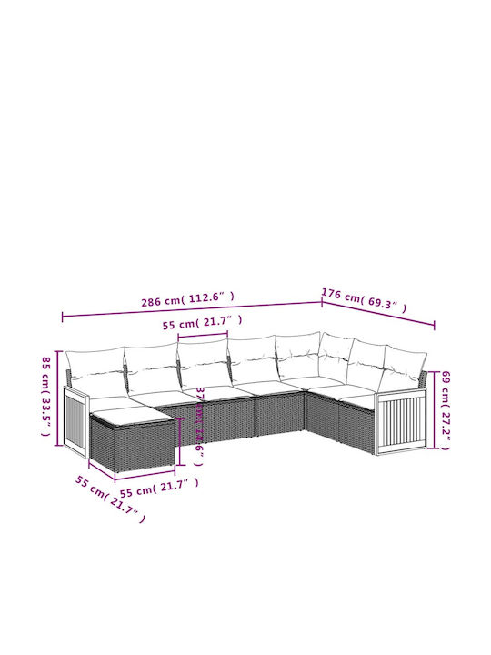 Canapea De Colț De Exterior Din Rattan Cu Perne 62x62x69cm