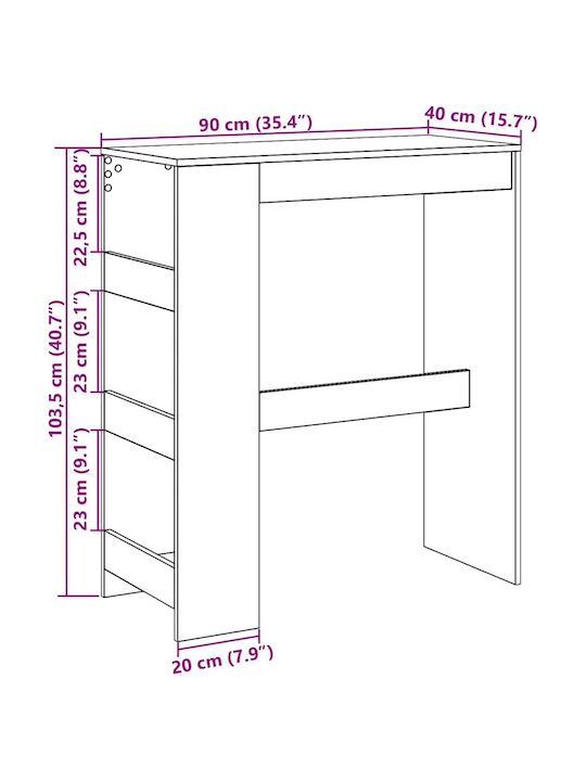 Bar-Tisch Holz Schwarz Eiche 90x40x103,5cm