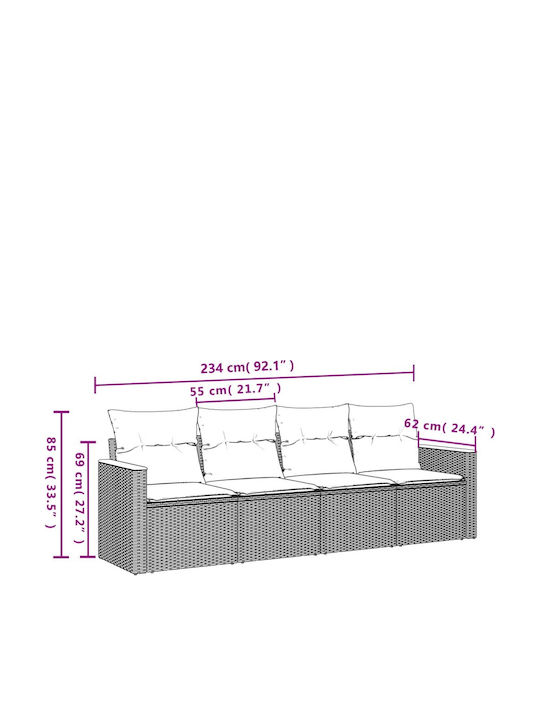 Four-Seater Outdoor Rattan Sofa with Cushions 55x62x69cm