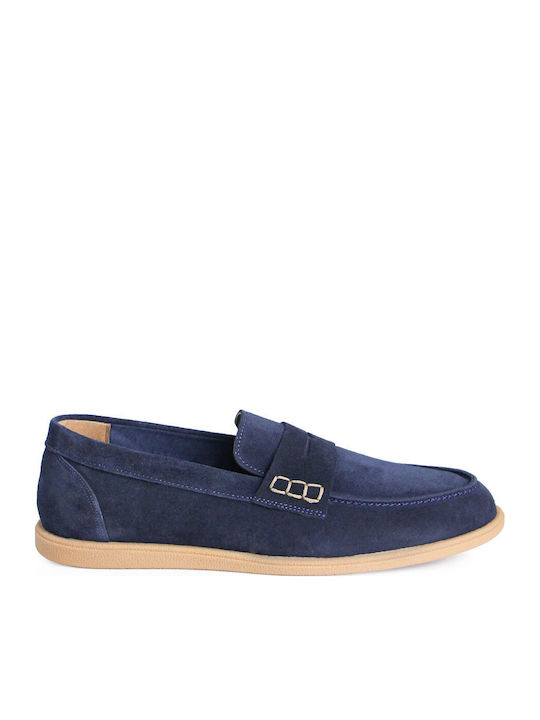 Leather Men's Moccasins In Blue Colour