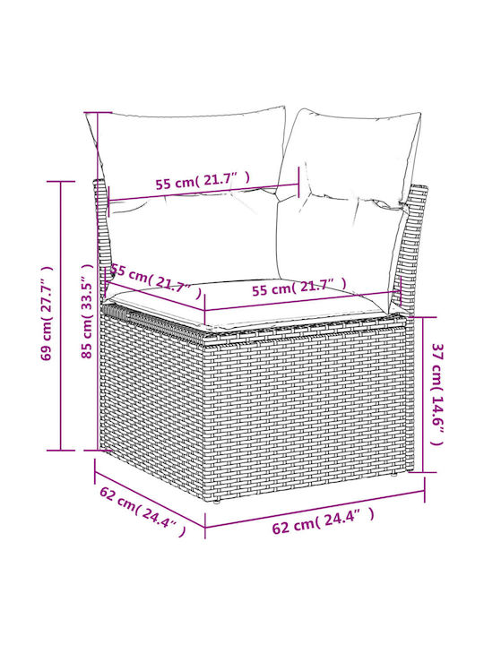 Four-Seater Outdoor Rattan Sofa with Cushions 55x62x69cm