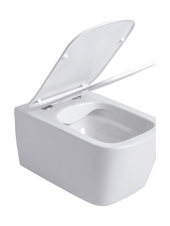 Aqualux Λεκάνη Κρεμαστή Rimless με Slim Κάλυμμα Soft Close Λευκή