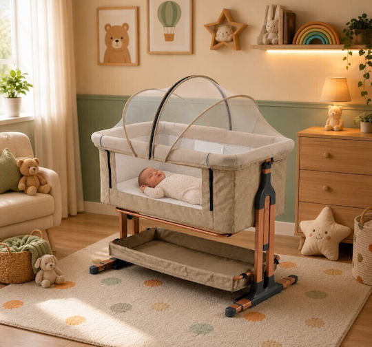 ForAll Babywiegen mit Matratze und Rädern Beiges