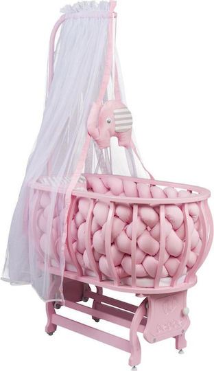 SteweHome Babywiege mit Matratze und Rädern Rosa