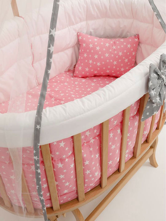 SteweHome Cradle with Mattress and Wheels Pink