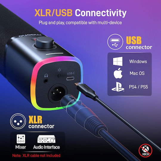 Maono PD100X Δυναμικό Μικρόφωνο XLR / USB Επιτραπέζιο RGB