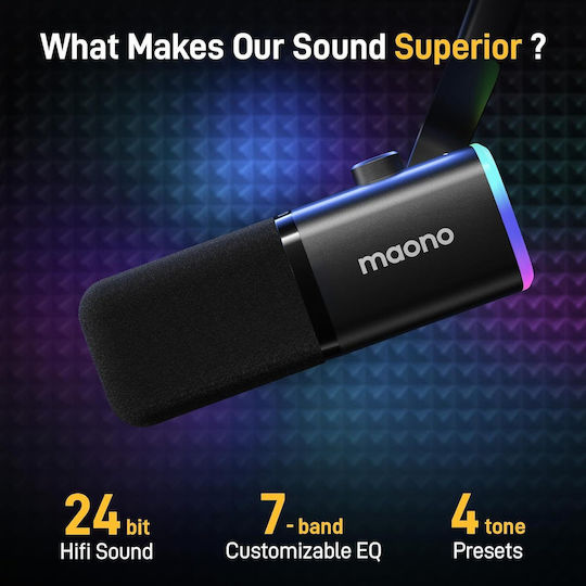 Maono PD100X Δυναμικό Μικρόφωνο XLR / USB Επιτραπέζιο RGB