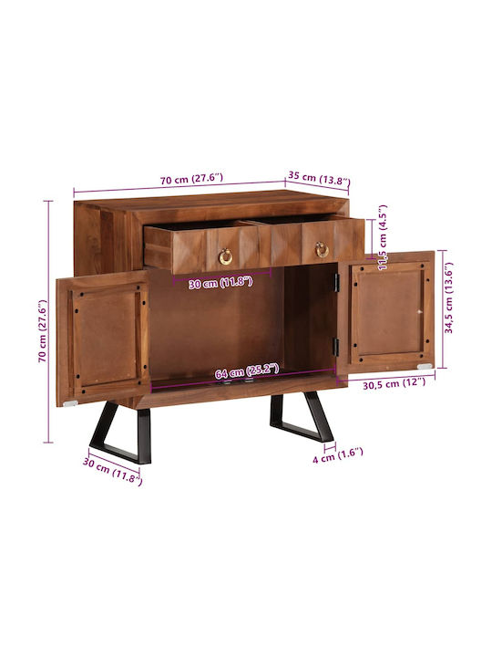 Chest of Drawers Bedroom Solid Wood & Metal Brown 70x35x70cm