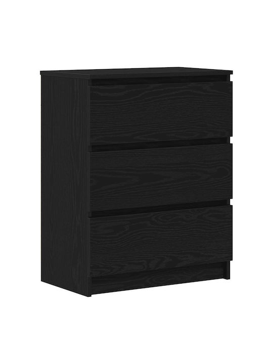 Bedroom Chest of Drawers Wooden with 3 Drawers Black Oak 60x35x76cm