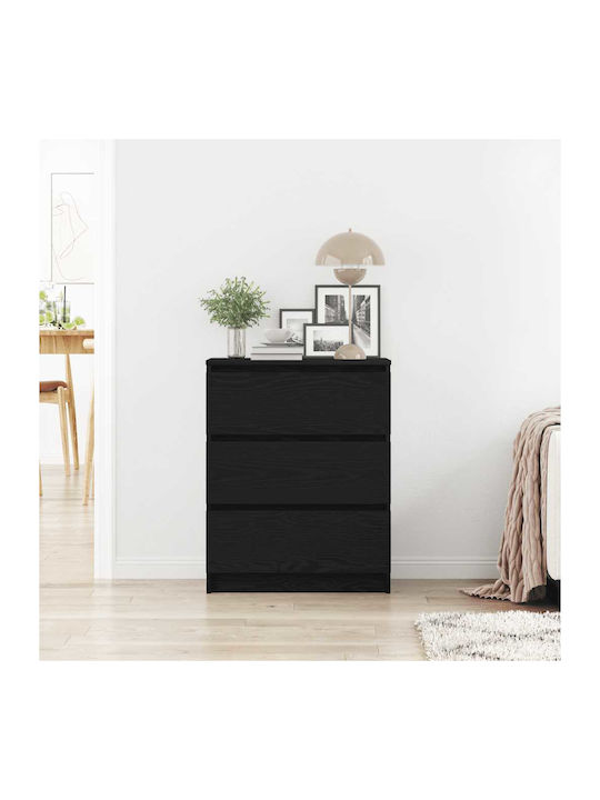 Bedroom Chest of Drawers Wooden with 3 Drawers Black Oak 60x35x76cm