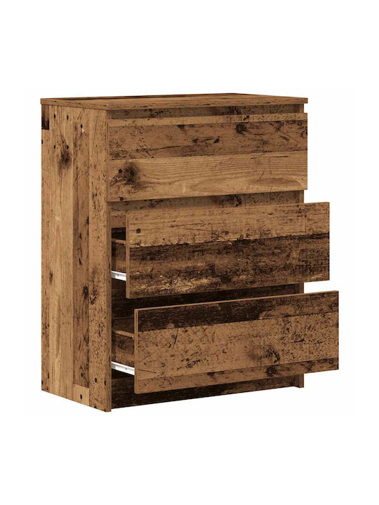 Wooden Bedroom Chest of Drawers with 3 Drawers Old Wood 60x35x76cm