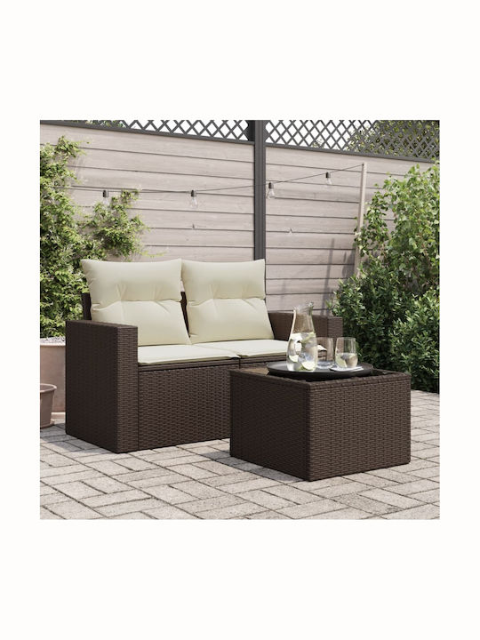 Sitting Room Table for Small Outdoor Spaces Rattan with Brown Glass Surface 55x55x37cm