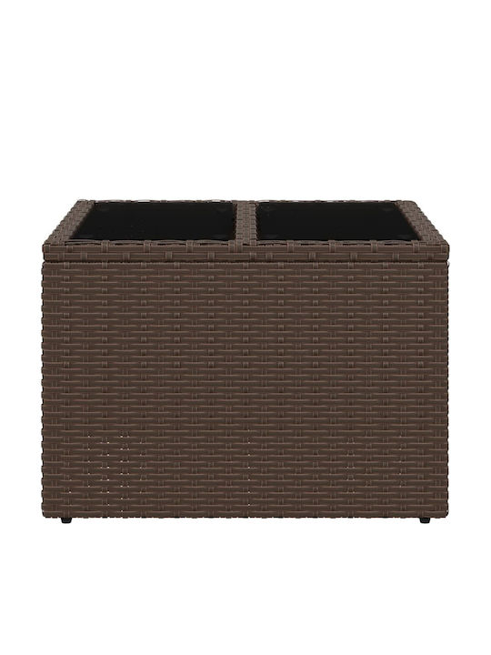 Sitting Room Table for Small Outdoor Spaces Rattan with Brown Glass Surface 55x55x37cm