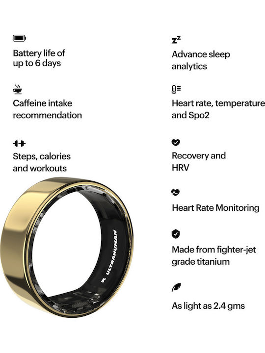 Ultrahuman Air Smart Ring 19.9mm Водоустойчив с Пулсомер Златист