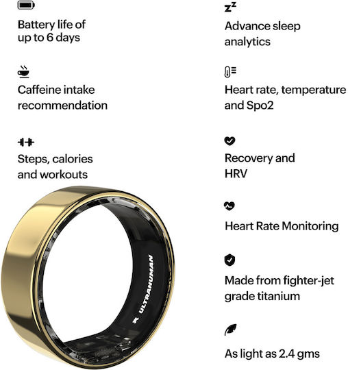 Ultrahuman Air Smart Ring 19.9mm Waterproof with Heart Rate Monitor Gold