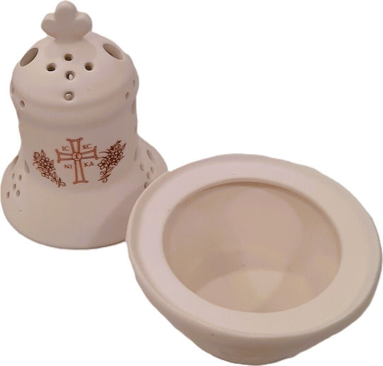 Ceramic Church Vigil Oil Lamp Matte White Cross Height 20cm Diameter 12cm