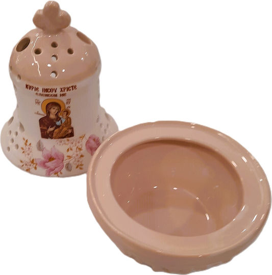 Ceramic Church Vigil Oil Lamp Panagia Two-Tone White Beige Height 20cm Diameter 12cm