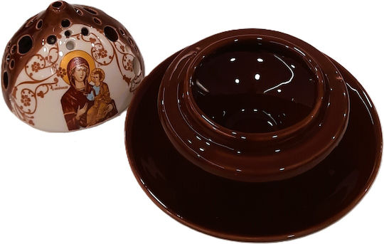Ceramic Vigil Oil Lamp Dome – Panagia Two-Tone White-Brown Candle Cup Dimensions Diameter × Height 15 × 11.5 Cm Cup Depth 4 Cm