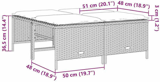 Garden Stool Cube Outdoor Rattan with Cushion Black 4 Pieces 50x48x36.5cm