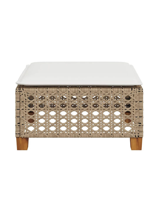Gartenhocker Würfel Außeneinsatz Rattan mit Beigem Kissen 63.5x56x32cm