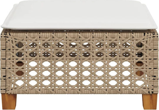 Garden Stool Cube Outdoor Rattan with Beige Cushion 63.5x56x32cm