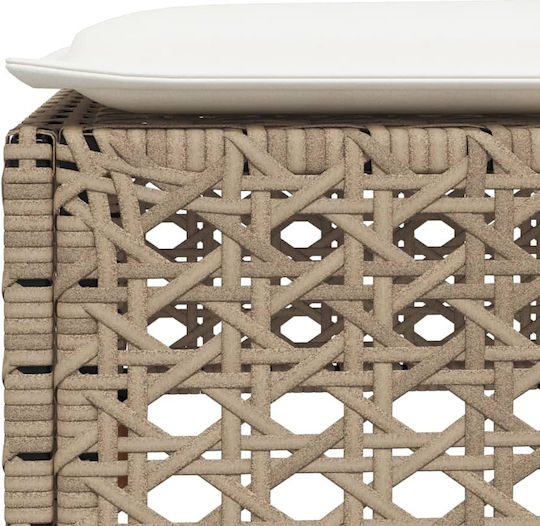 Garden Stool Cube Outdoor Rattan with Beige Cushion 63.5x56x32cm