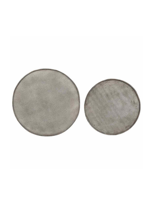 Round Wooden Side Table Silver 2 Pieces L55xW45xH45cm
