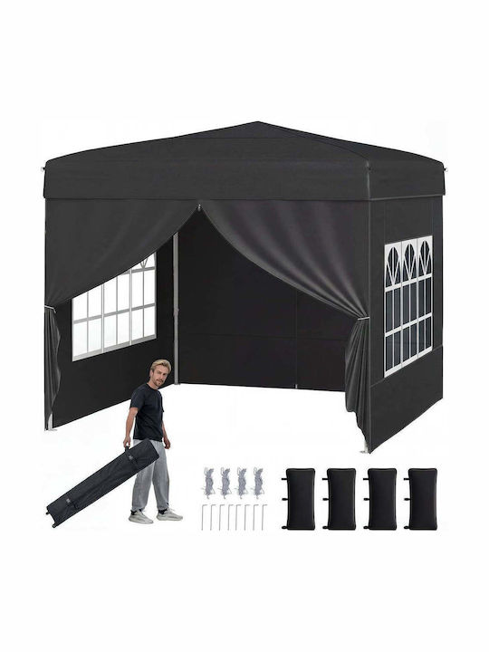 Costway Foldable Garden Gazebo with LEDs Black 3x3m