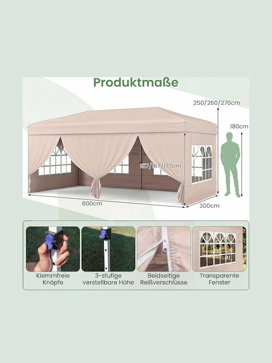 Costway Zusammenklappbares Garten Gazebo Beige 3x6m