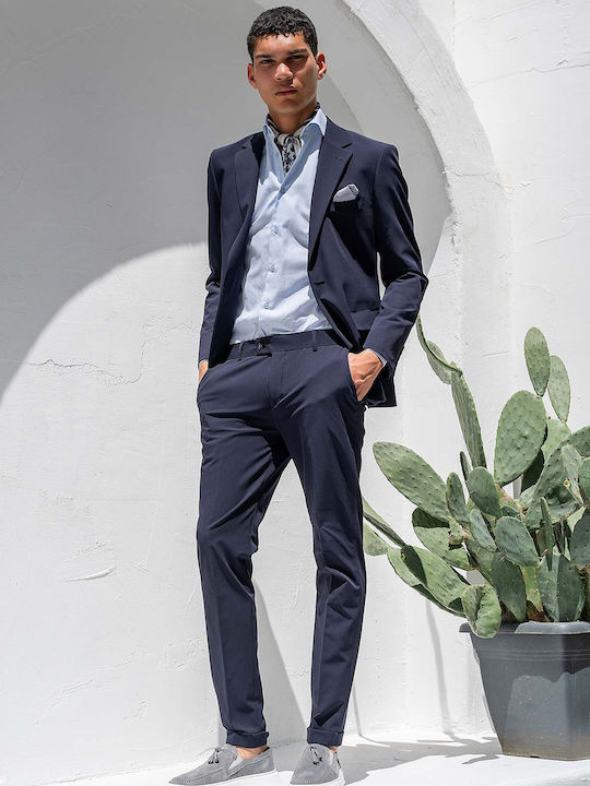 Summer Men's Suit with Slim Fit Navy