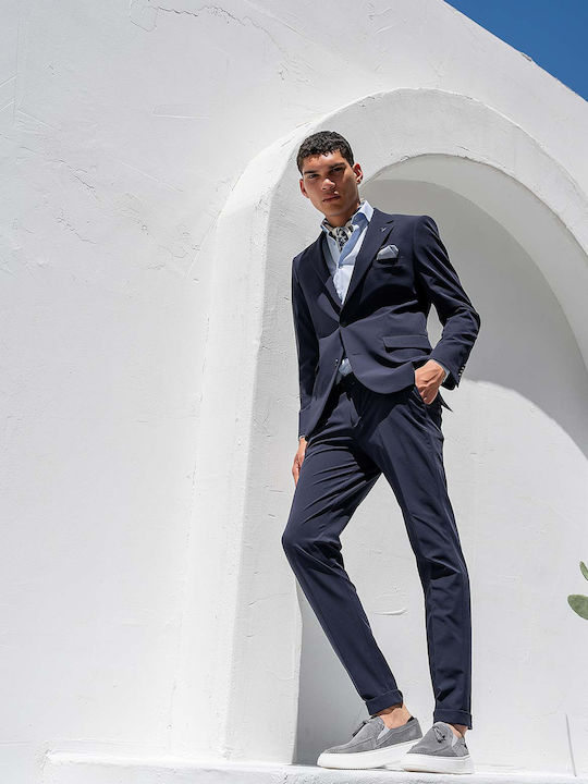 Summer Men's Suit with Slim Fit Navy