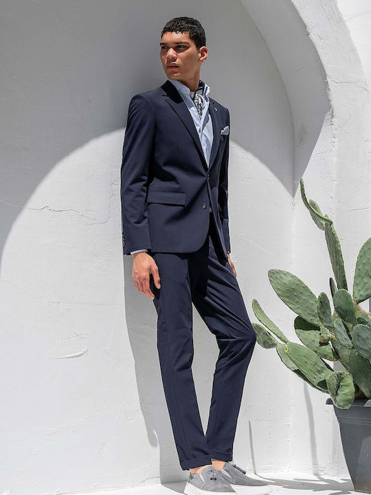 Summer Men's Suit with Slim Fit Navy