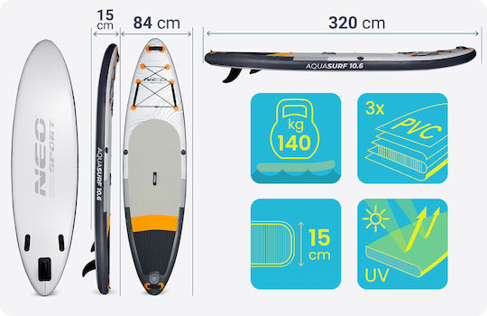 NEO Sport Aquasurf Aufblasbare SUP Board mit Länge 3.2m Weiß