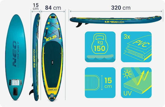 NEO Sport Aquasurf Надуваема SUP Дъска с Дължина 3.2m Синя