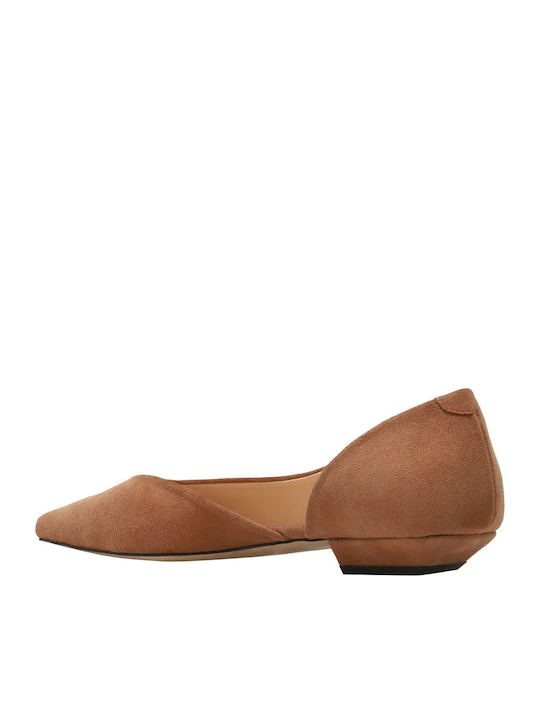 Suede Women's Ballerina Shoes in Tabac Brown Colour