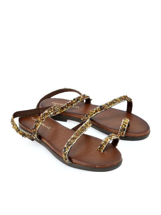 Leather Women's Flat Sandals Brown