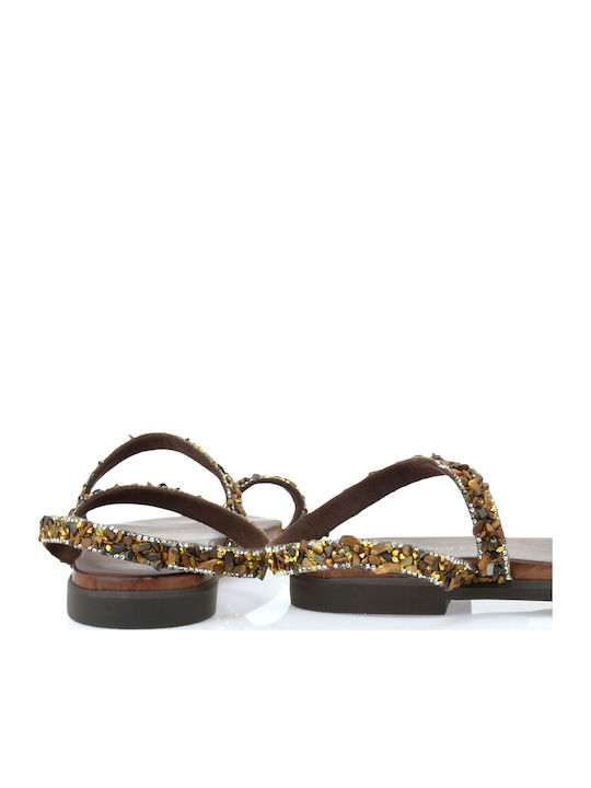 Leather Women's Flat Sandals Brown