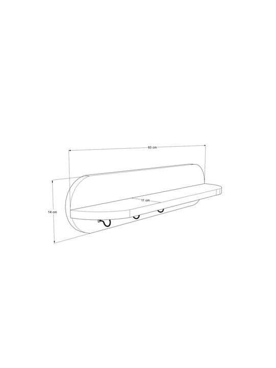 SteweHome Κρεμάστρα Τοίχου Ξύλινη 3 Θέσεων Λευκή 60x11x11cm