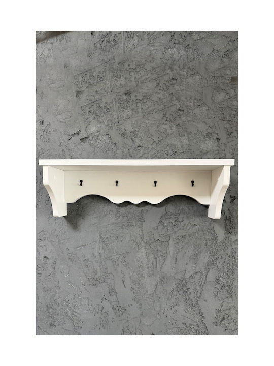SteweHome Wooden Wall Hanger 4 Hooks White 60x14x14cm