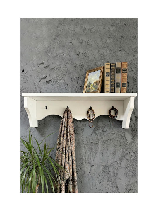 SteweHome Wooden Wall Hanger 4 Hooks White 60x14x14cm