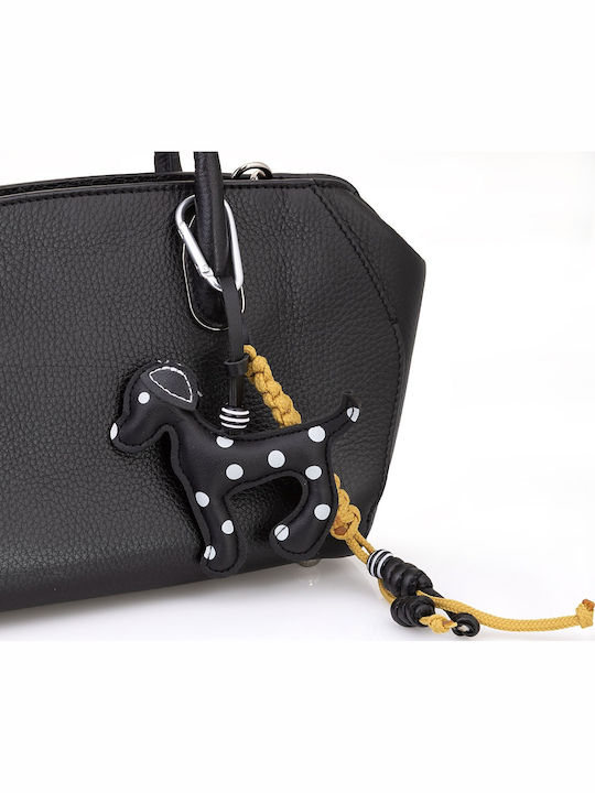 Ключодържател Bag Charm Унисекс Голям Кожен Черен Точков Скути