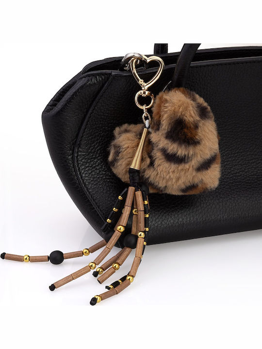 Μπρελόκ "bag Charm" Μεγάλη Πομ Πομ Καρδιά Animal Print