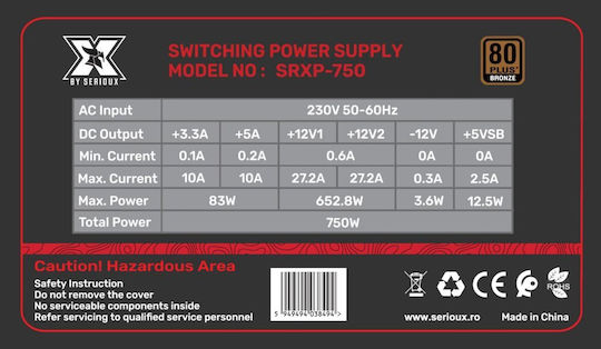 Serioux 750W Black Power Supply Full Wired 80 Plus Bronze (SRXP-750)