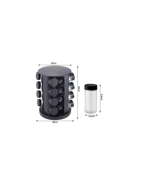 Θήκη Μπαχαρικών Γυάλινη σε Περιστρεφόμενη Βάση Μαύρη
