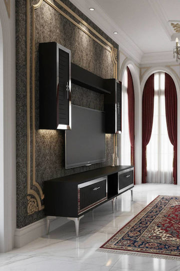 Living Room TV Unit Gray with Showcase & Lighting L150xW30xH41cm Living Room TV Unit Gray with Showcase & Lighting L150xW30xH41cm