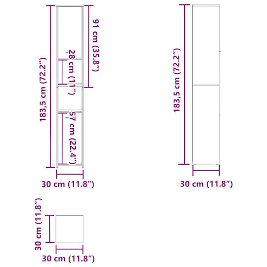 vidaXL Πάγκος χωρίς Νιπτήρα Μ30xΒ30xΥ183.5cm Μαύρο