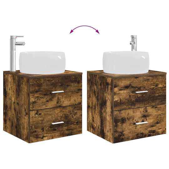 vidaXL Vanity Unit Without Sink With Mirror With Light Smoked Oak Wood